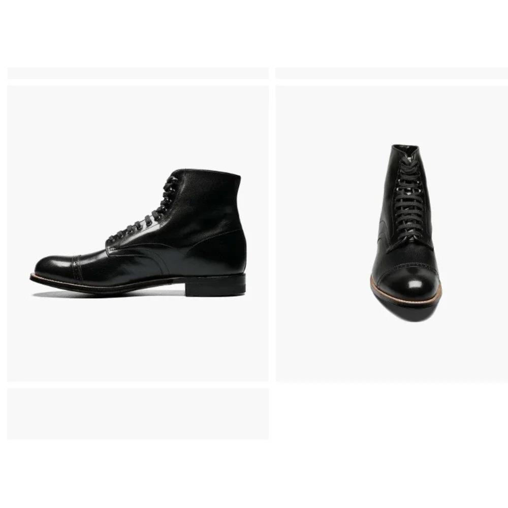 Stacy Adams Madison 15D NWB Blk Kidskin Leather Cap Toe Dress Boot Polished Chic